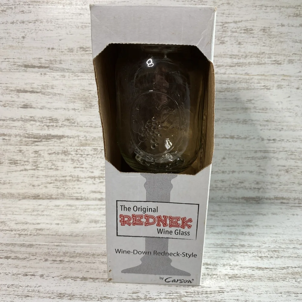 The Original Rednek Wine Glass Mason Jar Clear 16oz Carson New In Box